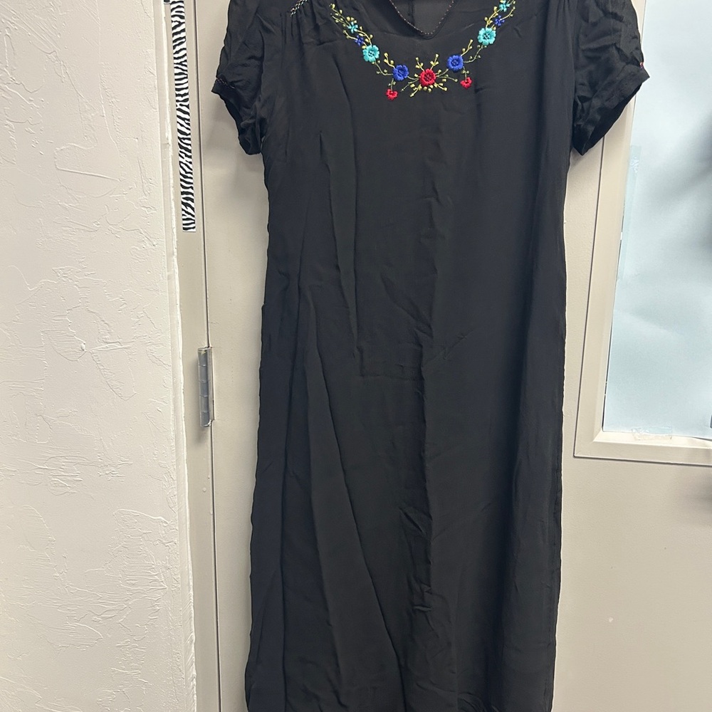 Carole Little Black Dress with Colorful Embroidery